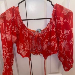 Red mint vanilla off the shoulder shirt